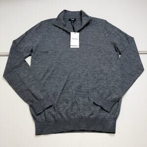 Reiss Blackhall Merino Wool Quarter Zip Sweater Mens S Grey Melange NEW $160